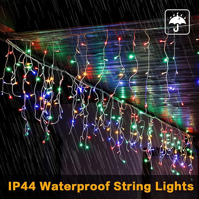 Techip Halloween Christmas Lights Outdoor, 33ft 400 LED Icicle Lights for Outside, Plug in Curtain String Lights Twinkle Tree Lights 8 Modes Waterproof for Patio Party Holiday Decorations Colorful