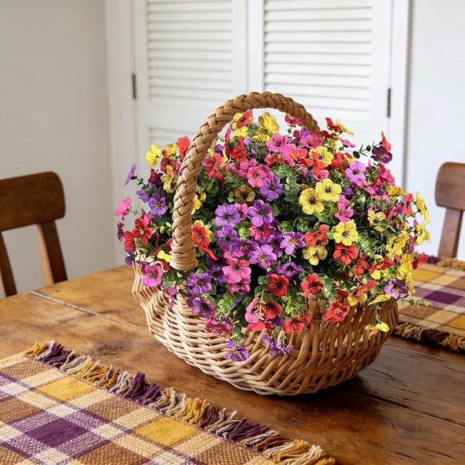 Artificial Flowers Outdoor UV Resistant Fake Plants, 12 Bundles Silk Daisy in Pots for Porch Patio Garden, Faux Potted Home Decor for Outside (Mix Pink, Red, Purple, Yellow)