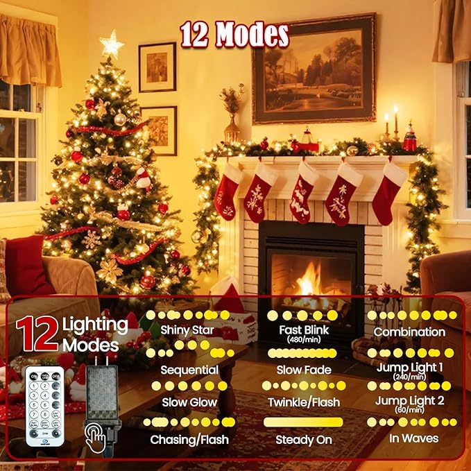 Voice Control 88ft 240LED Smart Christmas String Lights Outdoor/Indoor | String Lights Plug in with Remote, 12Modes, 7Voice Commands & Timers, Christmas Twinkle Light for Xmas Tree Decor (Warm White)