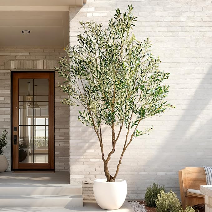 7ft Faux Olive Tree with Pot & Moss Artificial Olive Plant Fake Olive Tree for Home Decor, Large Indoor Artificial Trees Faux Plants Indoor Durable Artificial Trees for Living Room/Office