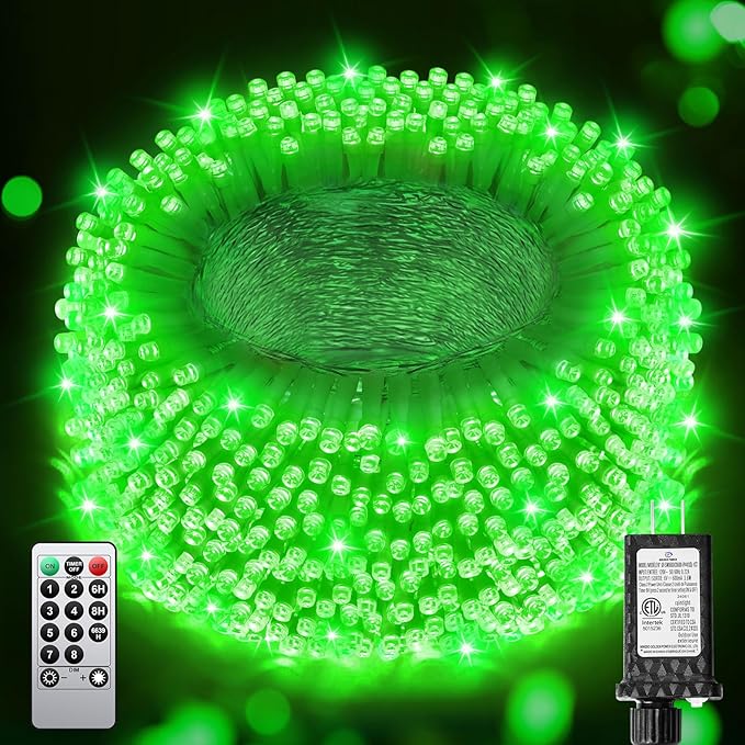 355 FT 900 LED Green Christmas Lights, Extra Long Outdoor String Lights Waterproof, Timer & Memory, 8 Modes Dimmable Plug in Fairy for Outside Tree Wedding Patry