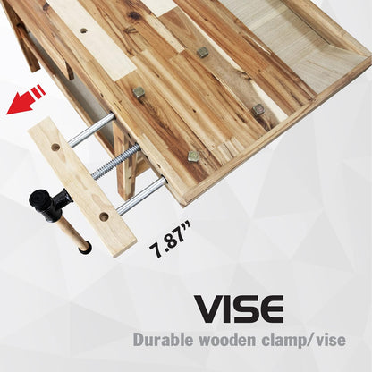 Olympia Tools 48-Inch Acacia Hardwood Workbench with Drawer - 330lbs Weight Capacity Heavy Duty Portable Wood Work Bench Table for Garage, Workshop, Home Storage - Woodworking Wooden Workbenches