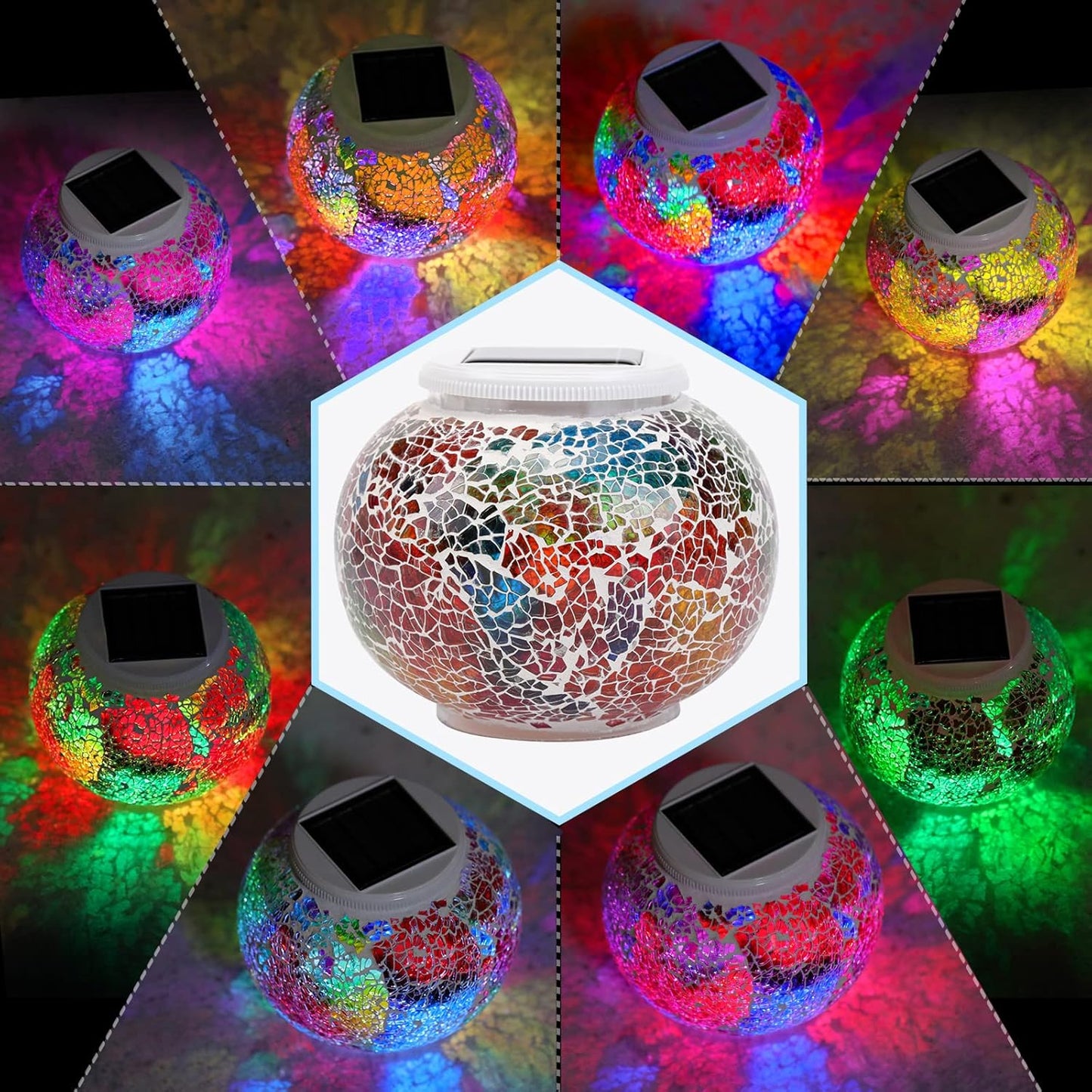 Color Changing Solar Powered Glass Ball Garden Lights，echargeable Solar Table Lights Outdoor Waterproof Solar Night Lights for Garden, Patio, Party，Outdoor/Indoor Decorations, Ideal Gift