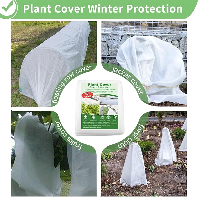 SPORTYOUTH Plant Covers Freeze Protection 10 x 50 FT 1.2 oz/yd² Frost Cloth Blankets Large Thicker Garden Floating Row Cover Fabric for Outdoor Plants Winter Cold Fruits Flowers Protection, White