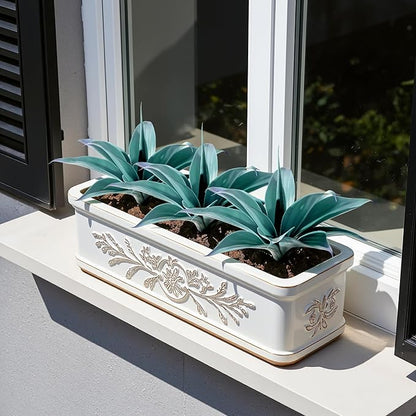 Artificial Agave Plants,Large UV Resistant Fake Agave Planters 12" for Indoor and Outdoor Decorating Tropical Plant Succulents Greenery Indoor Decor (Blue,2Pack)