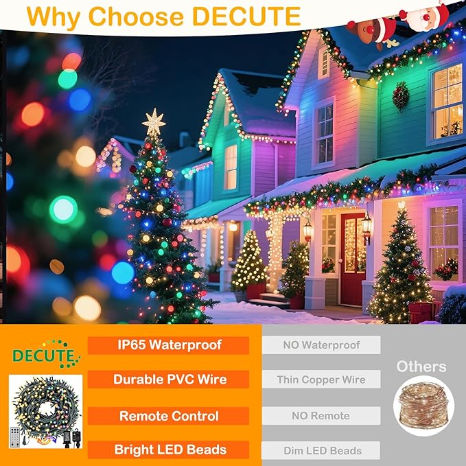 Decute 800Leds 272FT Colors Changing Christmas String Lights 4 Colors in 1 Strand 11 Modes, Waterproof Indoor Outdoor Tree Fairy Lights Warm White & Multicolor with Timer Remote