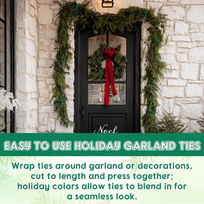 80 Pcs 12 Inch Christmas Garland Ties Green Adjustable Holiday Banister Ties Reusable Fastener Strap Nylon Garden Plant Cable Strap Christmas Tree Wreath Hook Loop Organizer for Home Office