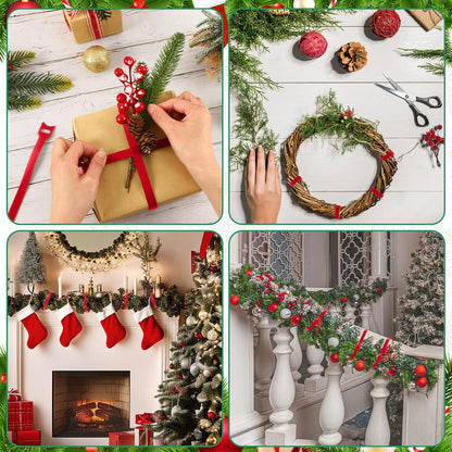 100 Pcs Christmas Garland Ties 12Inch Adjustable Holiday Garland Twist Ties for Holiday Halloween Tree Wreath Party Yard Wall Doorway Reusable Nylon Garden Cable Straps Decoration(Red)