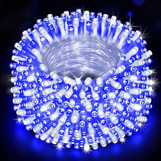 Heceltt Christmas Lights Outdoor, 403FT 1000 LED String Lights 8 Modes and Timer Memory Function Twinkle Fairy Lights IP44 Waterproof Plug in for Xmas Tree Wedding Party Holiday Decor(Blue and White)