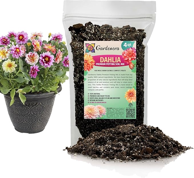 Gardenera Premium Dahlia Potting Soil Mix - Ideal for Growing Vibrant and Healthy Dahlias - 4 Quart