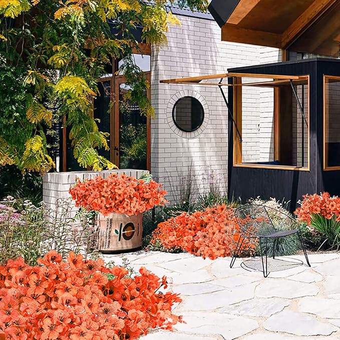 20 Bundles Artificial Flowers Outdoor UV Resistant Fake Flowers No Fade for Patio Porch Window Box Home Wedding Farmhouse Decor (Orange)