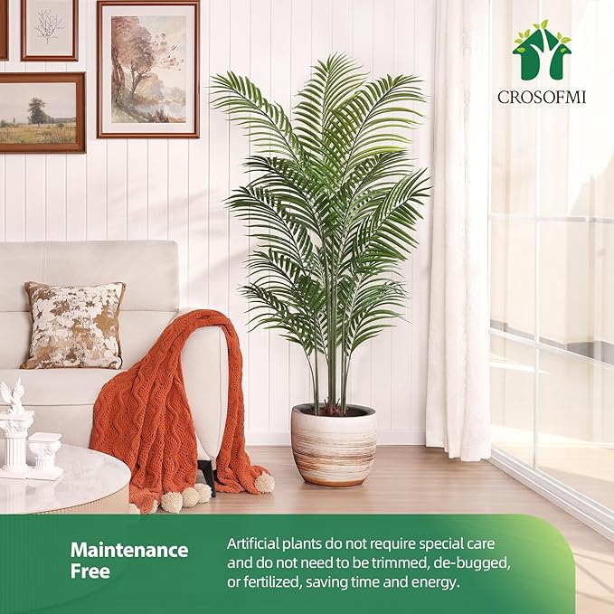Artificial Palm Tree 5.5Ft Faux Dypsis Lutescens - Tall Fake Plant with Adjustable Branches, No Maintenance, Tropical Tree for Indoor Decor - Ideal for Living Room, Office, Bedroom, Commercial Spaces