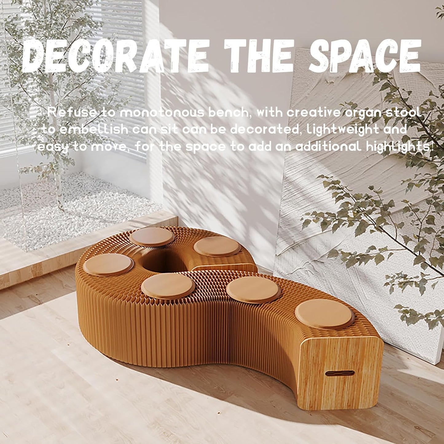 Foldable Kraft Paper Stool, Honeycomb Accordion Folding Bench, Collapsible Paper Stool for Small Spaces, Portable Footrest and Side Table for Living Room and Office,Brown-44×31×300cm