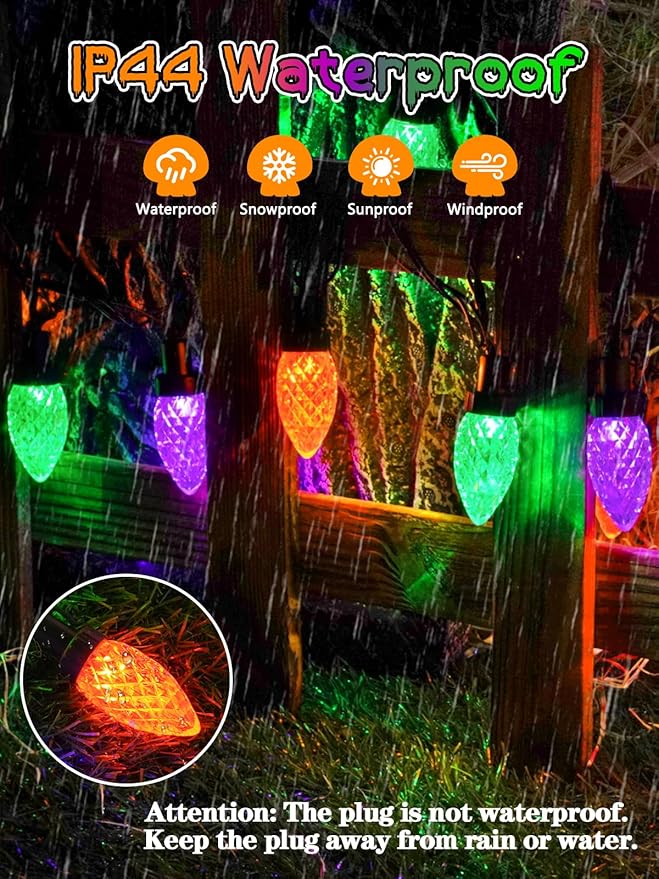 2-Pack C9 Halloween String Lights Plug in, 66 FT 100 LED Halloween Lights Connectable with 8 Modes & Timer, Waterproof Fairy Twinkle Light Indoor Outdoor for Tree Yard Decor (Orange Purple and Green)