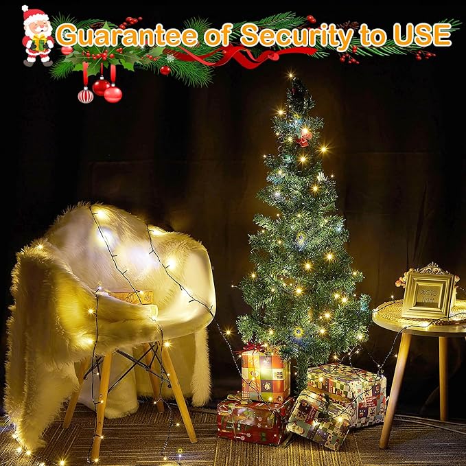 Decute 300LED Christmas String Lights Outdoor Waterproof 105FT UL Certified with End-to-End Plug 8 Modes, Warm White Indoor Starry Fairy Lights for Christmas Tree Patio Garden Wedding Party Decor