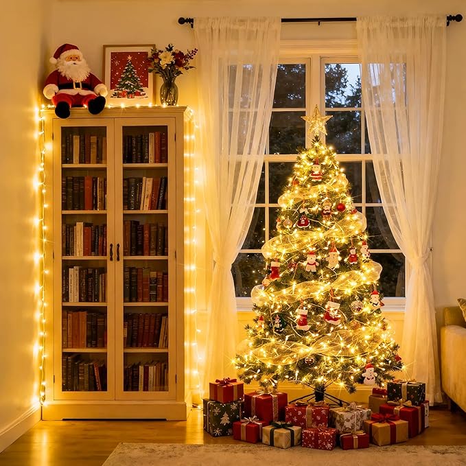 JMEXSUSS 230ft 720 LED Warm White Christmas String Lights Outdoor, Plug-in Outdoor String Lights with Remote Control, Clear Wire 8 Modes Christmas Tree Light for Bedroom Tree