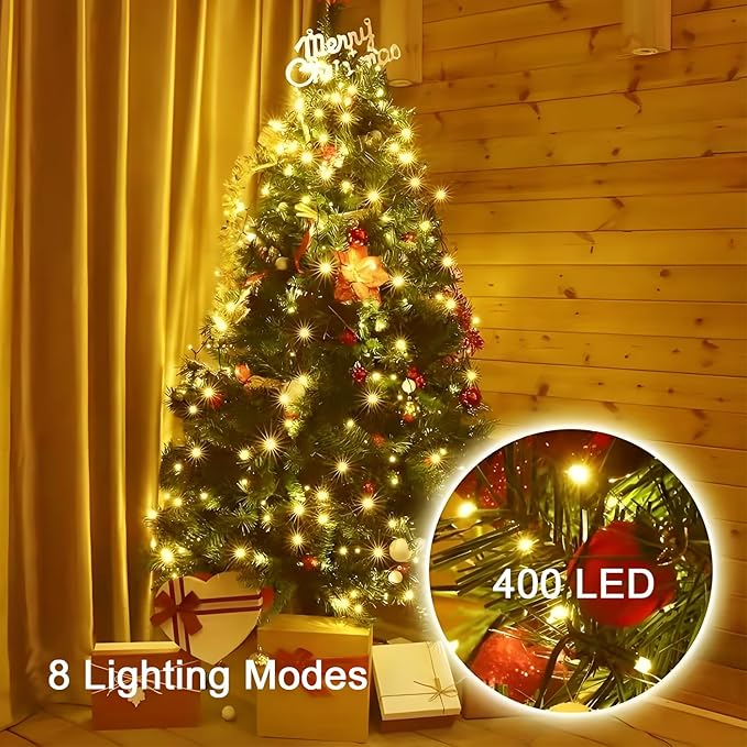 Christmas Tree Lights with Ring,6.6ft 400LED Fairy Light with Remote Control,16 Lines String Light,8 Modes,Timing Function,LED Light for 4-10ft Indoor and Outdoor Christmas Tree Decoration,Warm White