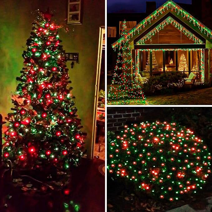 Upgraded Connectable 200 LED Christmas String Lights Outdoor Indoor, 66FT Red and Green Christmas Lights 13 Modes, Waterproof Twinkle Fairy Lights Plug in Clear Wire for Tree, Bedroom Decoration