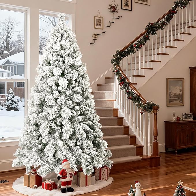 Flocked Christmas Tree 8ft, Christmas Tree -Full Christmas-Trees Snow Xmas Trees