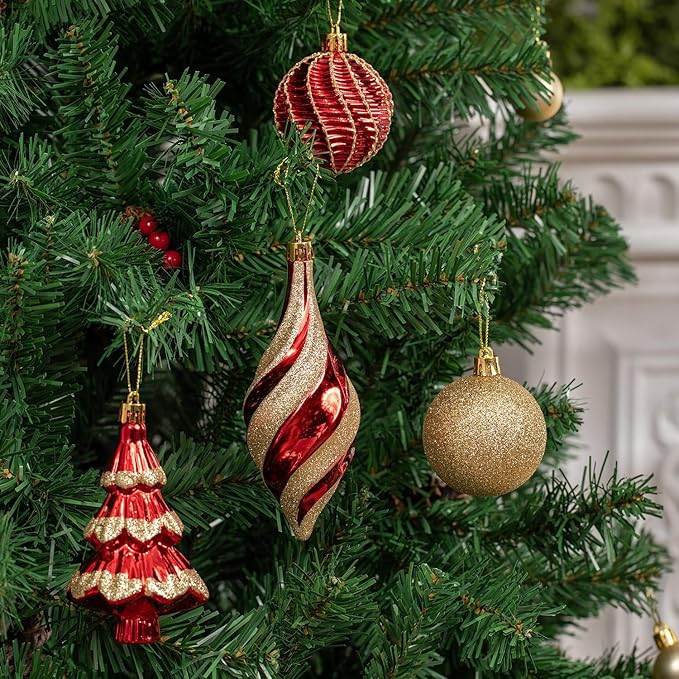 108 Pcs Christmas Ball Ornaments Set, Red and Gold Shatterproof Hand-Painted Hanging Bulbs Bulk, Decoration for Xmas Tree, Wreath, Garland, Home Holiday Decor