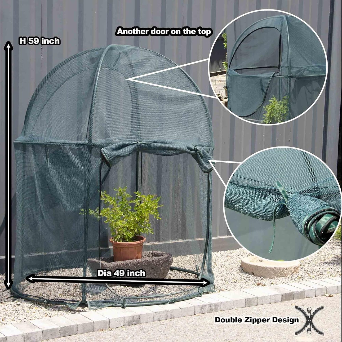 Round 4'x4' Large Plant Mesh Cover 4.9FT Tall Crop Netting Cage Pest Guard Cover for Vegetables Fruits Durable Plant Gardening Net