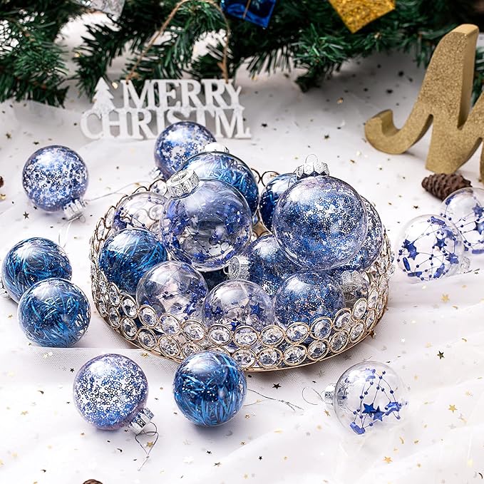 Christmas Ornaments Ball Set-Shatterproof Clear Plastic Decorative Baubles for Xmas Tree House Holiday Wedding Party Decoration,20pcs Blue