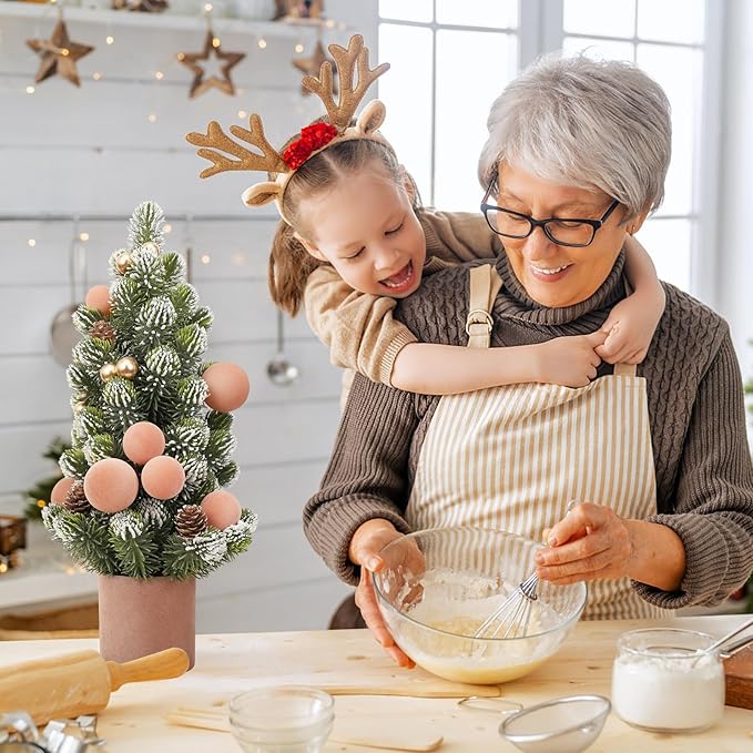 SY Super Bang Small Christmas Tree, 13Inch Artificial Velvet Ball Berry Mini Tabletop Tree Christmas Decorations, for Home Party Thankgivings Xmas Indoor Decor. (Light Coffee, 18Inch)