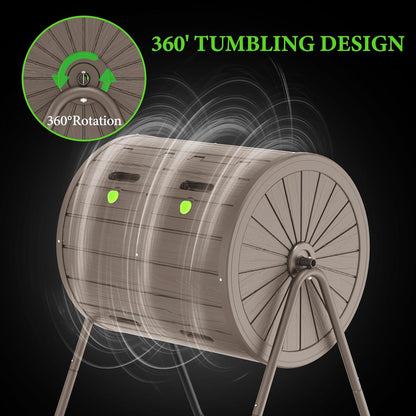 Dual Chamber Tumbling Composter 43 Gallon Large Outdoor Tumbling Composter Efficient Batch Composting Easy Turn Design (Grey)