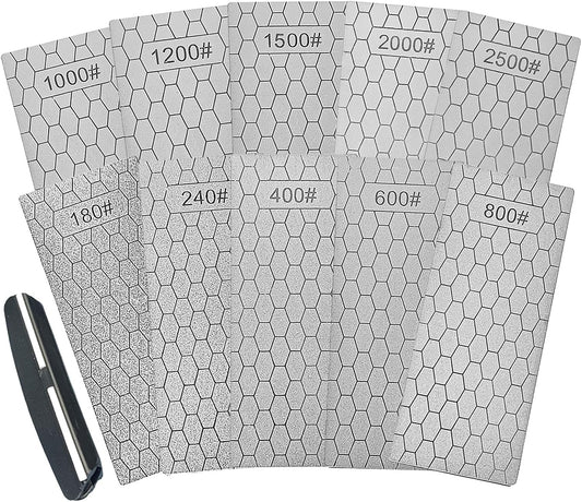 Diamond Sharpening Stone Set,10 Pcs Diamond Lapping Plate Coarse/Medium/Fine Grit Sharpener, 180/240/400/600/800/1000/1200/1500/2000+2500 Grit, Perfect Assistance Sharpener Angle Guide