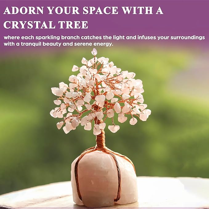 Crocon Rose Quartz Crystal Tree with Rose Quartz Stone Base Tree of Life Decor for Bedroom, Birthday Gifts for Women, Sister Gift, Birthday Gifts for Mom, Cute Home Decor Pink Housewarming Present