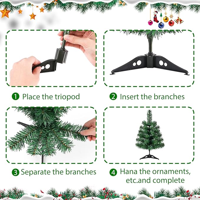 17.7Inch Artificial Christmas Tree Green Tabletop Christmas Tree with Plastic Stand Mini Xmas Pine Tree for Indoor Outdoor Holiday Home Decoration