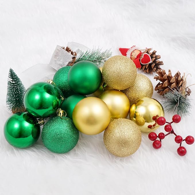 30ct Christmas Ball Ornaments, Shatterproof Christmas Tree Decorations, Perfect Hanging Ball for Indoor/Outdoor Holiday Party Decor (Green, Gold, 2.36'')