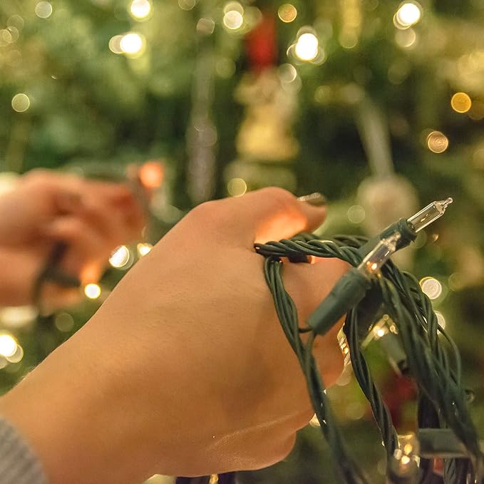 FUNPENY Christmas Lights, 30FT 150 Incandescent Mini Clear String Lights, Warm White With Green Wire for Indoor Outdoor Tree Xmas Party Holiday Home Decorations