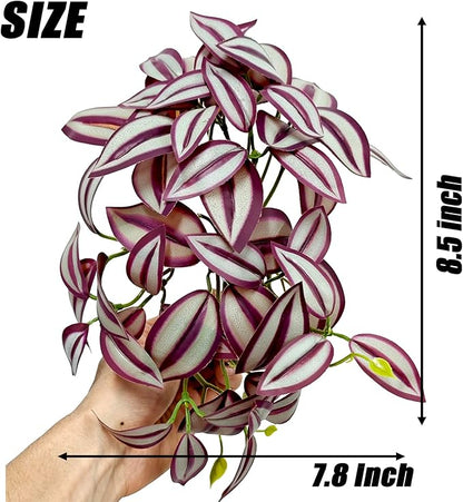 Woyrise Reptile Plants, Terrarium Hanging Plant Vines, Artificial Leaves with Suction Cup, Bearded Dragon Tank Accessories for Gecko Lizard Snake Frog Tortoise Decorations - Purple Zebrina