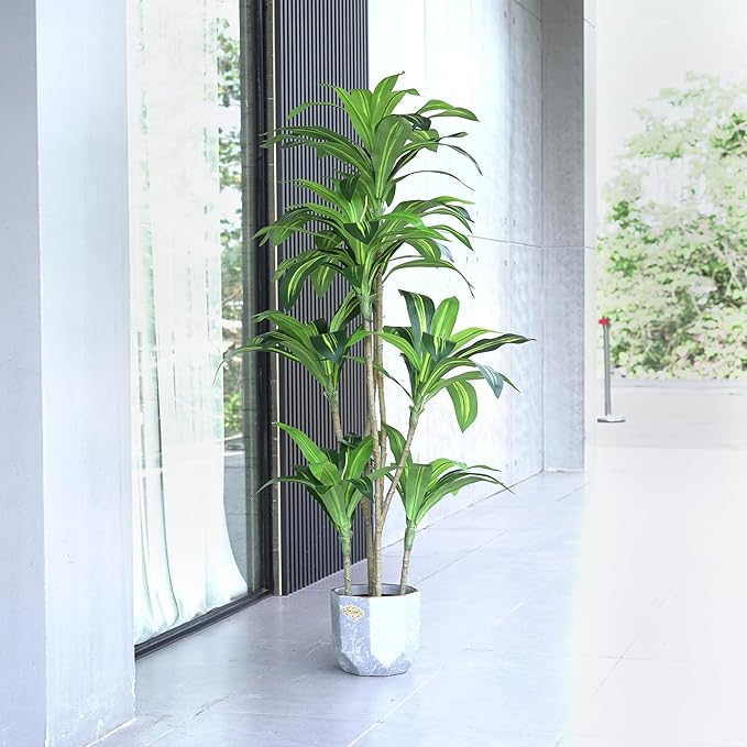 Artificial Plants 5.3Ft Dracaena Fragrans Faux Trees with 7 Heads Fake Tree for Home Decor Indoor or Outdoor Office Decoration Housewarming Gift