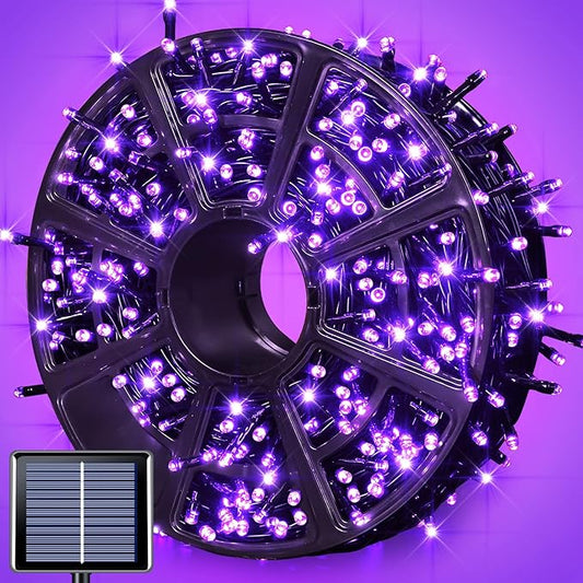 JMEXSUSS 600LED Purple Solar Halloween Lights, 206.7ft Solar String Lights Outdoor Waterproof, 8 Modes Purple Christmas Lights for Outside Yard Patio Tree Garden Xmas Halloween Decor