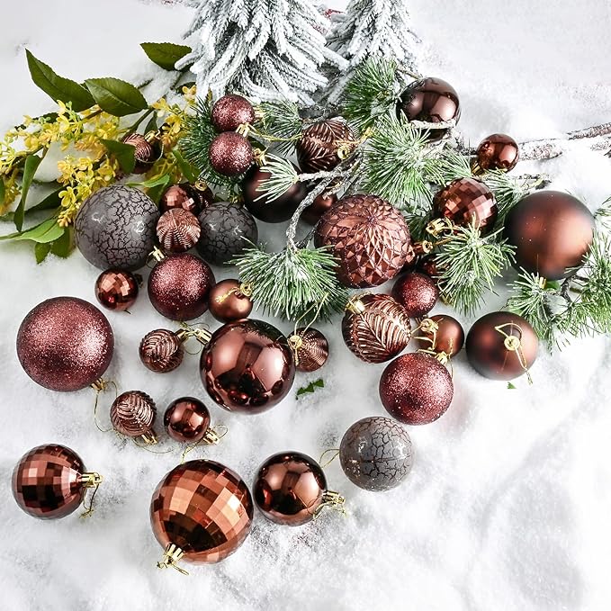 LANGXUN 36pcs Brown Christmas Tree Decorations Balls, Bolas De Navidad, 2025 Christmas Decor, Indoor Outdoor Shatterproof Christmas Ornaments, Xmars Party Wedding Suppiles