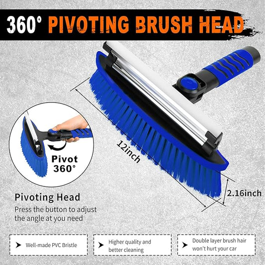 METOWARE 44'' Snow Brush and Ice Scrapers for Car Windshield, Extendable Snow Brush for Car with Ergonomic Foam Grip and 360° Pivoting Brush Head for Car SUV Truck Blue