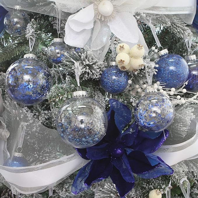 Sea Team Shatterproof Clear Plastic Christmas Ball Ornaments Decorative Xmas Balls Baubles Set with Stuffed Delicate Decorations (60mm/2.36 inch 30-Pack, Royal Blue)