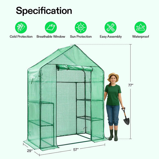 VIVOSUN 57 x 29 x 77-Inch Mini Walk-in Greenhouse with Windows, Shelves and Anchors, Plant Garden Hot House