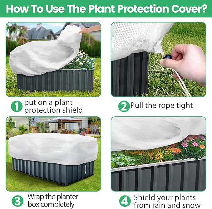 Plant Covers Freeze Protection, 2 Pack 6.1 x 3 x 1.6 ft Rectangular Raised Garden Bed Cover with Drawstring, 2.47oz/yd² Large Garden Box Frost Blankets Reusable Frost Cloth for Winter Outdoor Plants