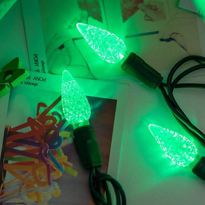 YULETIME Green One-Piece C6 Strawberry Christmas Lights 140 Count 71 Feet, 2 Sets 70 LED 35.5 ft High Waterproof UL Certified String Light (Green)