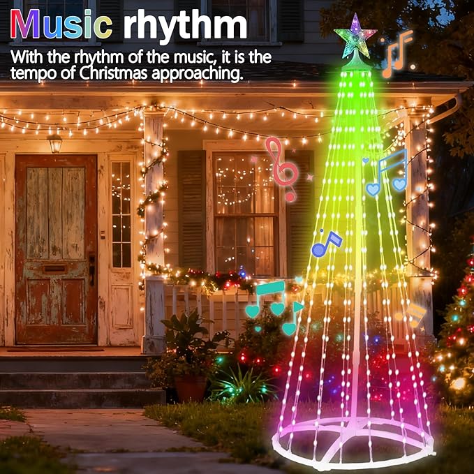 6FT Smart Christmas Cone Tree Lights, 2025 Waterproof Outdoor LED Christmas Tree with App & USB Control, Remote Timer, Music Sync, Prelit for Outside Porch Yard Xmas Decorations