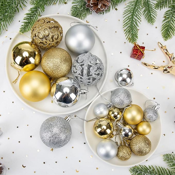 Aitsite 100 Pack Christmas Tree Ornaments Set Mini Shatterproof Holiday Ornaments Balls for Christmas Decorations (Gold and Sliver)