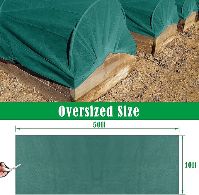 UQM 10 X 50 Ft Plant Covers Freeze Protection, 1.9oz/Yd² Thickened Frost Cloths Blankets for Outdoor Plants, Frost Protection Plant Cover for Winter Vegetables Plants Raised Bed