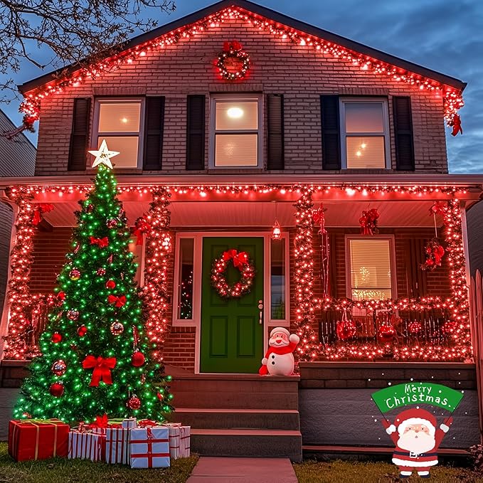 JMEXSUSS Green Wire LED Christmas String Lights, Red & Green, 250 LED