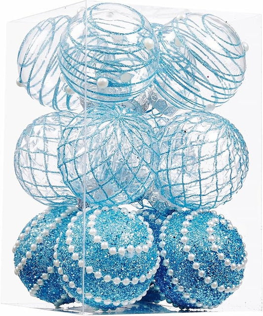 12CT Christmas Ball Ornaments Baby Blue Shatterproof Clear Large Plastic Christmas Tree Decoration, Delicate Hanging Ornaments for Xmas Party, Wedding, Holiday and Home Décor(70mm/2.76")