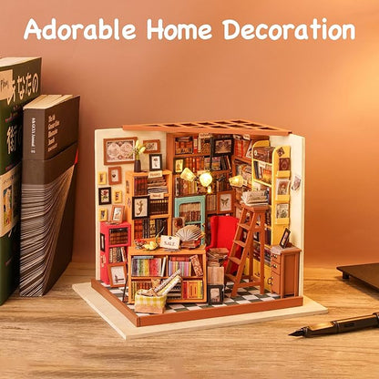 ROBOTIME DIY Miniature House Kit Miniature Dollhouse Kit Tiny House Kit for Adults Library House Kits Best Birthday Gifts for Teens(Sam's Study)