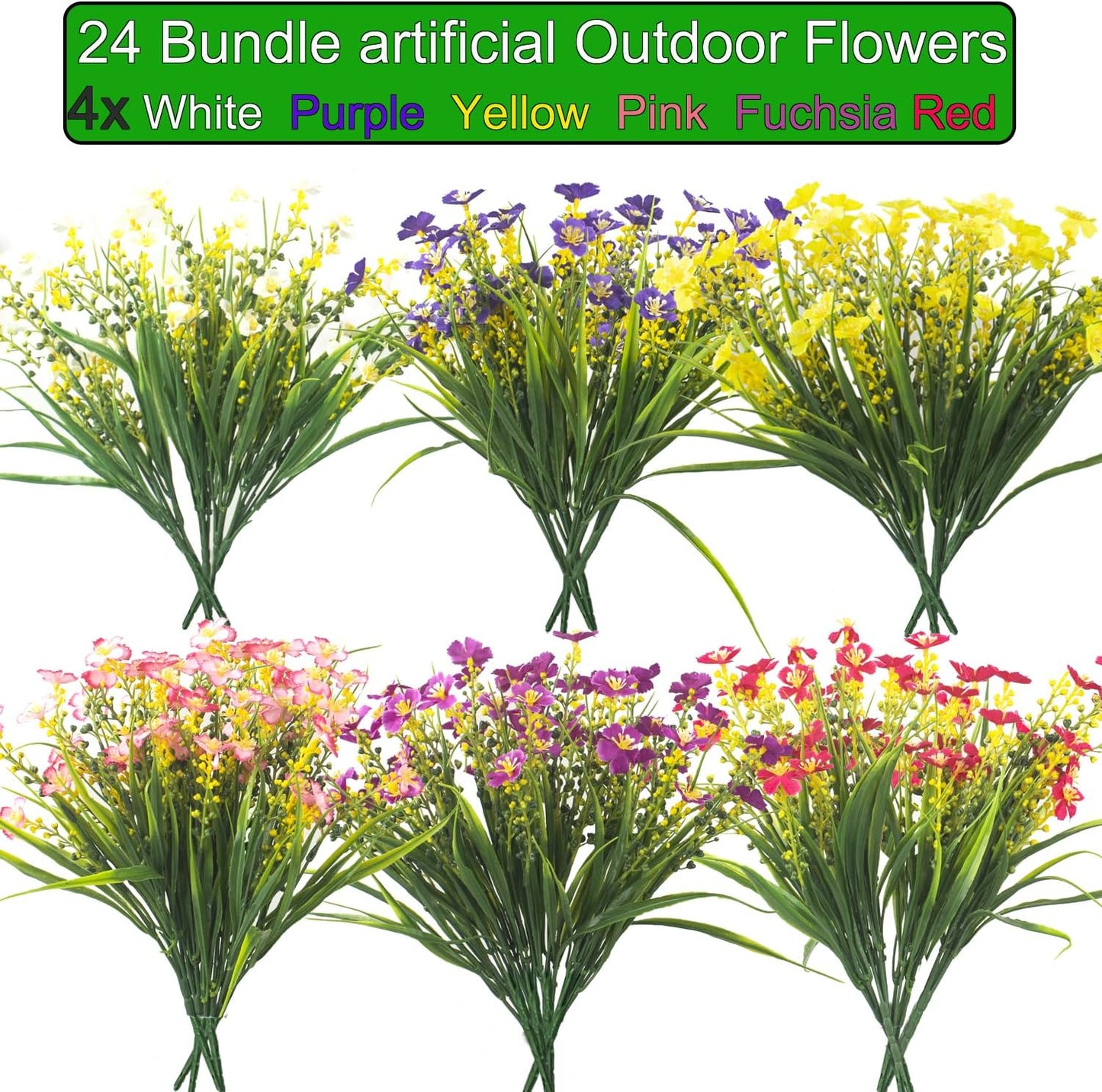24 Bundles Artificial Faux Flowers Outdoor Plants for Autumn Summer Decoration,Fake Silk Realistic UV Resistant Colorful Daisy for Outside Home Porch Patio Balcony Yard Decor