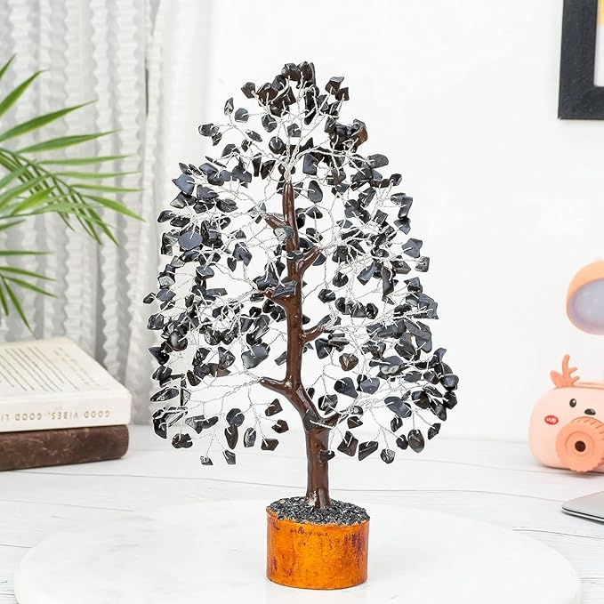 Black Tourmaline Gemstone Tree of Life Crystal Tree for Positive Energy, Handmade Chakra Tree Feng Shui Decor Good Luck Gem Bonsai Money Tree, Wealth & Prosperity, Spiritual